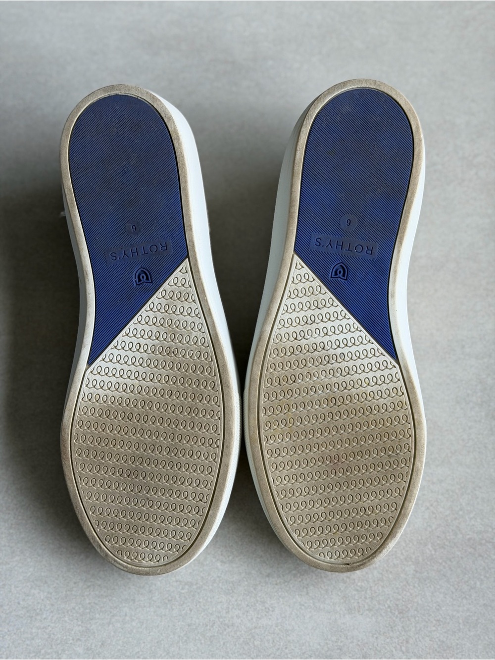 Rothy’s Original Slip-On Canvas Sneakers in Cream with Blue Trim - Picture 3 of 3